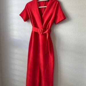 Zara Red Belted Midi Dress